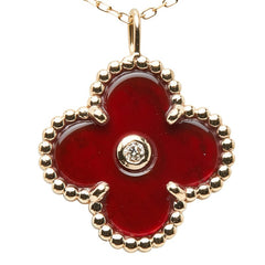 K18PG ピンクゴールド カーネリアン ダイヤ0.01ct フラワー 花 モチーフ ペンダントネックレス レディース 【中古】