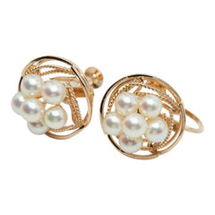 K14YG イエローゴールド アコヤパール4~4.5mm ラウンド イヤリング レディース 【中古】