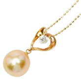 K18YG イエローゴールド 白蝶真珠9.6~9.8mm ダイヤ0.14ct ハートモチーフ ネックレス レディース 【中古】