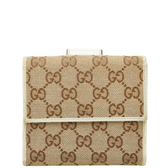 グッチ GGキャンバス 二つ折り財布 212090 ベージュ アイボリー キャンバス レザー レディース GUCCI 【中古】