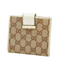 グッチ GGキャンバス 二つ折り財布 212090 ベージュ アイボリー キャンバス レザー レディース GUCCI 【中古】