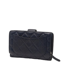 シャネル マトラッセ ココマーク 二つ折り財布 ネイビー キャビアスキン レディース CHANEL 【中古】