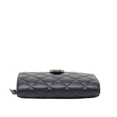 シャネル マトラッセ ココマーク 二つ折り財布 ネイビー キャビアスキン レディース CHANEL 【中古】