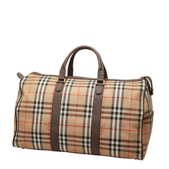 バーバリー ノバチェック シャドーホース ボストンバッグ トラベルバッグ ベージュ ブラウン キャンバス レザー レディース BURBERRY 【中古】