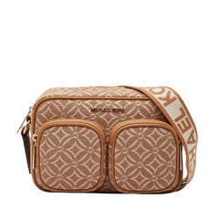 マイケルコース JET SET ITEM ロゴ 斜め掛け ショルダーバッグ ブラウン キャンバス レザー レディース Michael Kors 中古