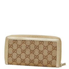 グッチ GGキャンバス インターロッキングG ラウンドファスナー 長財布 308012 ベージュ ゴールド キャンバス レザー レディース GUCCI 【中古】