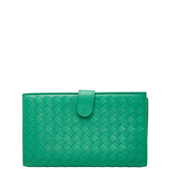 ボッテガヴェネタ イントレチャート ラウンドファスナー 長財布 グリーン レザー レディース BOTTEGAVENETA 【中古】
