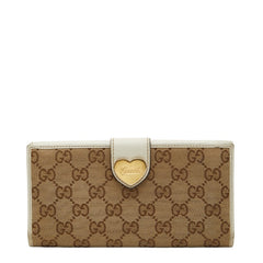 グッチ GGキャンバス Wホック 長財布 203550 ホワイト ベージュ キャンバス レザー レディース GUCCI 【中古】