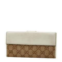 グッチ GGキャンバス Wホック 長財布 203550 ホワイト ベージュ キャンバス レザー レディース GUCCI 【中古】