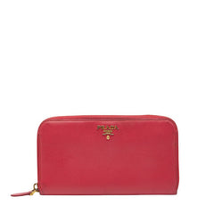 プラダ ロゴ ラウンドファスナー 長財布 1ML506 ピンク サフィアーノレザー レディース PRADA 【中古】