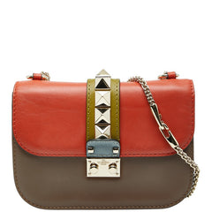 ヴァレンティノ ロックスタッズ チェーン ショルダーバッグ レッド マルチカラー レザー レディース VALENTINO 【中古】