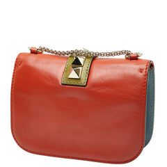 ヴァレンティノ ロックスタッズ チェーン ショルダーバッグ レッド マルチカラー レザー レディース VALENTINO 【中古】