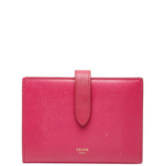 セリーヌ ストラップウォレット 二つ折り財布 ピンク レザー レディース CELINE 【中古】