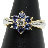 K18YG イエローゴールド Pt900 プラチナ タンザナイト0.75ct ダイヤ0.14ct リング 指輪 レディース 11.5号 【中古】