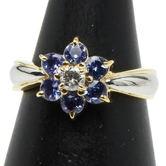 K18YG イエローゴールド Pt900 プラチナ タンザナイト0.75ct ダイヤ0.14ct リング 指輪 レディース 11.5号 【中古】