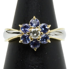 K18YG イエローゴールド Pt900 プラチナ タンザナイト0.75ct ダイヤ0.14ct リング 指輪 レディース 11.5号 【中古】