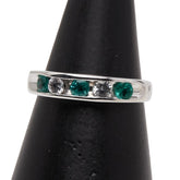 K14WG ホワイトゴールド エメラルド サファイア 一文字リング 指輪 レディース 11号 【中古】