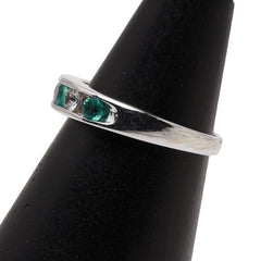 K14WG ホワイトゴールド エメラルド サファイア 一文字リング 指輪 レディース 11号 【中古】