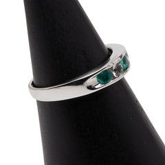 K14WG ホワイトゴールド エメラルド サファイア 一文字リング 指輪 レディース 11号 【中古】