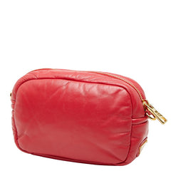 プラダ 三角ロゴプレート ショルダーバッグ レッド レザー レディース PRADA 【中古】