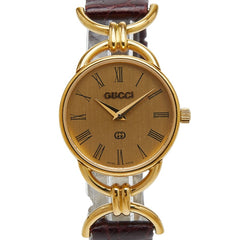 グッチ 腕時計 6000L クオーツ ゴールド文字盤 メッキ レザー レディース GUCCI 【中古】