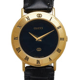 グッチ ベルト(社外品) 腕時計 3000L クオーツ ブラック文字盤 ステンレススチール レザー レディース GUCCI 【中古】