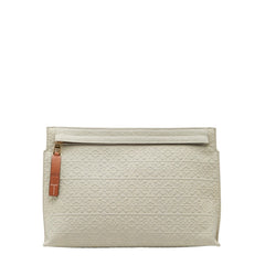 ロエベ リピートアナグラム Tポーチ クラッチバッグ ライトグリーン ブラウン キャンバス レザー レディース LOEWE 【中古】