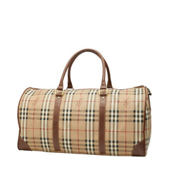 バーバリー ノバチェック シャドーホース ボストンバッグ ショルダーバッグ 2WAY ベージュ ブラウン PVC レザー レディース BURBERRY 【中古】