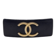 シャネル ココマーク バレッタ ネイビー ゴールド レザー メッキ レディース CHANEL 【中古】