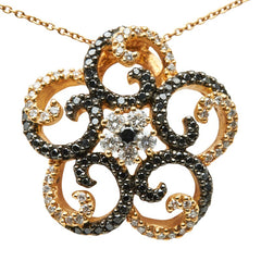 K18YG イエローゴールド ダイヤ0.46ct ブラックダイヤ0.46ct フラワー 花 モチーフ ペンダントネックレス レディース 【中古】
