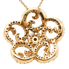 K18YG イエローゴールド ダイヤ0.46ct ブラックダイヤ0.46ct フラワー 花 モチーフ ペンダントネックレス レディース 【中古】