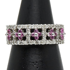 K18WG ホワイトゴールド ダイヤ0.35ct ピンクサファイア0.60ct リング 指輪 レディース 9.5号 【中古】