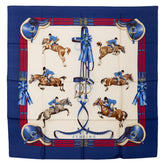 エルメス カレ90 JUMPING スカーフ ブルー マルチカラー シルク レディース HERMES 【中古】
