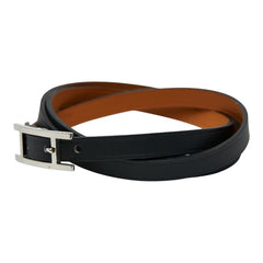 エルメス アピ3 ロング ブレスレット ブラック シルバー レザー メタル メンズ HERMES 【中古】