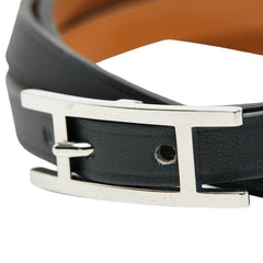 エルメス アピ3 ロング ブレスレット ブラック シルバー レザー メタル メンズ HERMES 【中古】