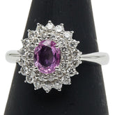 Pt850 プラチナ ピンクサファイア0.97ct ダイヤ0.50ct リング 指輪 レディース 14号 【中古】