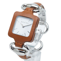 グッチ 腕時計 130.5 クオーツ ホワイト文字盤 ステンレススチール レザー レディース GUCCI 【中古】