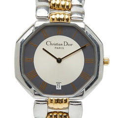 ディオール オクタゴン 腕時計 D45-204 クオーツ グレー文字盤 ステンレススチール メッキ レディース Dior 【中古】