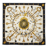 エルメス カレ90 LES CLES 鍵 スカーフ ブラック ゴールド シルク レディース HERMES 【中古】