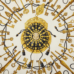 エルメス カレ90 LES CLES 鍵 スカーフ ブラック ゴールド シルク レディース HERMES 【中古】