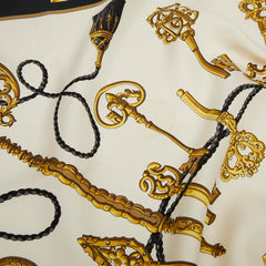 エルメス カレ90 LES CLES 鍵 スカーフ ブラック ゴールド シルク レディース HERMES 【中古】