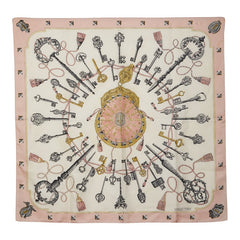 エルメス カレ90 LES CLES 鍵 スカーフ ピンク マルチカラー シルク レディース HERMES 【中古】