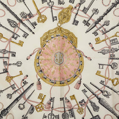 エルメス カレ90 LES CLES 鍵 スカーフ ピンク マルチカラー シルク レディース HERMES 【中古】