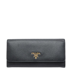 プラダ ロゴ 長財布 1M1132 ブラック ピンク サフィアーノレザー レディース PRADA 【中古】