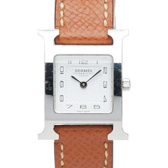 エルメス 39670 腕時計 HH1.210 クオーツ ホワイト文字盤 ステンレススチール レザー レディース HERMES 【中古】