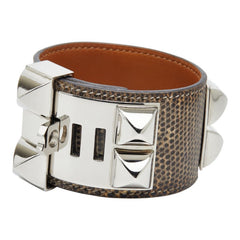 エルメス コリエドシアン バングル ブレスレット #S ブラウン系 リザード メタル レディース HERMES 【中古】