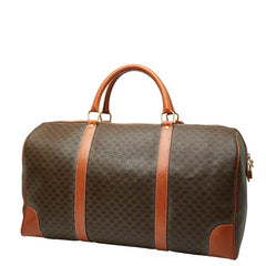 セリーヌ マカダム ボストンバッグ トラベルバッグ ブラウン PVC レザー レディース CELINE 【中古】