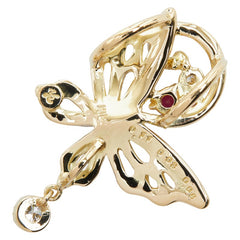 K18 ゴールド ダイヤ0.08ct ルビー0.11ct ピンクトルマリン0.03ct バタフライ 蝶々 モチーフ ペンダントトップ レディース 【中古】