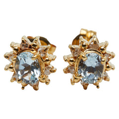 K18YG イエローゴールド アクアマリン ダイヤ0.08ct ピアス レディース 【中古】