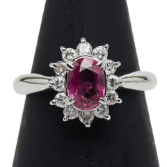 Pt900 プラチナ ルビー0.93ct ダイヤ0.38ct リング 指輪 レディース 11号 【中古】